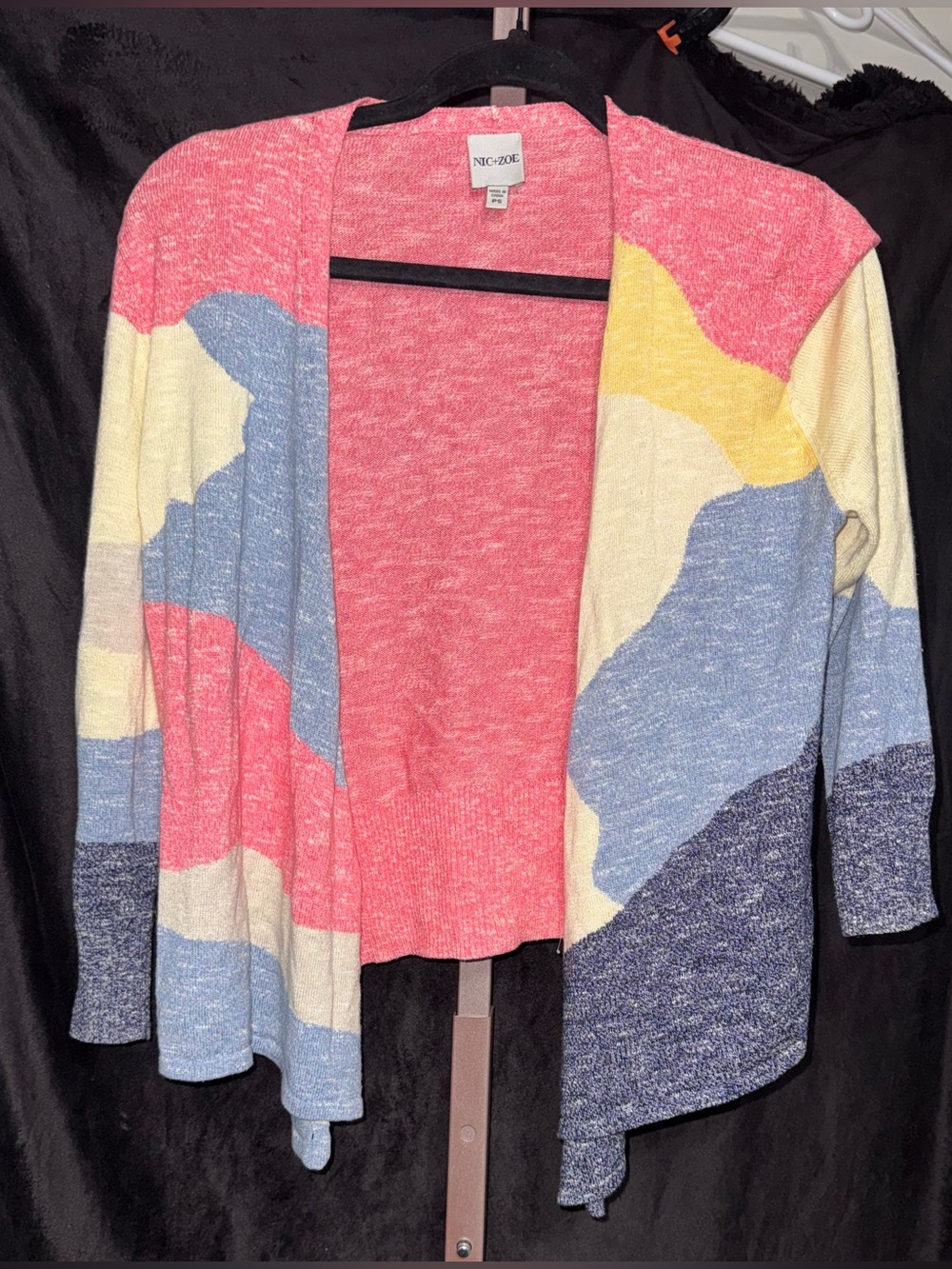 NIC+ZOE Coral Pink Multi-Color Open-Front  cardigan size petite small